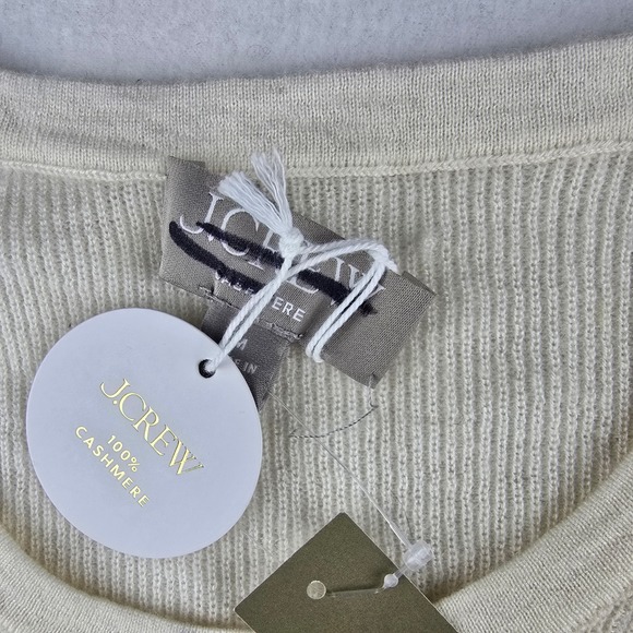 J. Crew NWT Ribbed Featherweight Cashmere Knit Short Sleeve Top Ivory Cream M - Picture 5 of 11